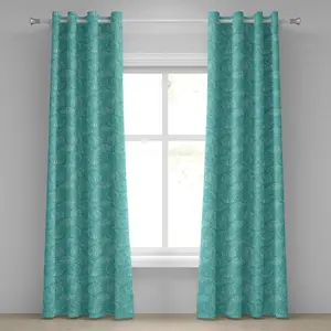 Шторы на люверсах ABAKUHAUS Морские ракушки, в стиле каракулей, с рисунком морских ракушек, абстрактными линиями на фоне морских существ, декоративные двухпанельные шторы, 280 см x 245 см, цвет морская пена белый Abakuhaus