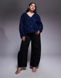 Кардиган Renee Studio с мишурной вязкой и узором «ромбики» синего цвета