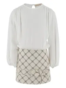 Платье мини с геометричным принтом и бантом Elisabetta Franchi Kids, белый