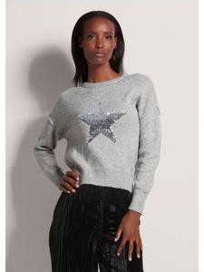 MADELEINE Свитер с круглым вырезом и звездой, серебристо-серый / кремовый / меланж