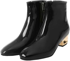 Женские ботильоны LUXMAX из лакированной кожи с квадратным носком и низким широким каблуком, на молнии, Black