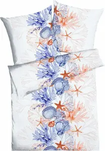 Комплект постельного белья JACK by Kaeppel из двух предметов премиум-класса из сирсакера 135x200 см, цвет коралловый риф, морская звезда, кораллово-белый, для автодома Jack