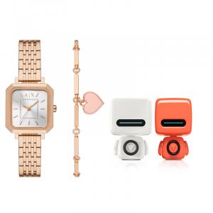 ARMANI EXCHANGE Часы AE Wrist Watch Quartz Movement Stainless Steel Strap 27mm Silver Dial Women's Watch, Robot Bluetooth Speaker