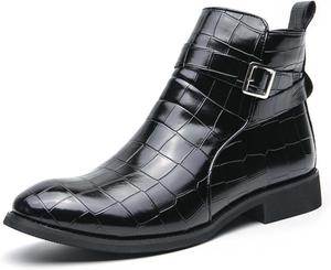 Мужские ботинки Челси ретро с пряжкой, деловые, повседневные и формальные, с эффектом увеличения роста, против скольжения, для ходьбы, офиса, встреч, свадеб, банкетов, высокие кожаные туфли Generic, черный
