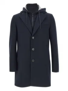 Пальто на пуговицах с капюшоном Manuel Ritz, синий