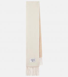 Шарф с бахромой из смеси альпаки и шерсти с логотипом Acne Studios, White/Beige
