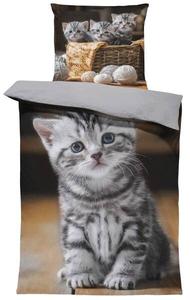 Комплект постельного белья One-Home Katzen 135x200 cm, 135x3x200 см, серый