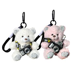 Пилот космические очки милые мерцающие камеры плюшевые куклы медвежонок подвеска 12см высота Miao Ji, розовый