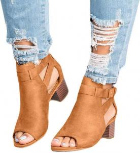 Женские замшевые ботильоны ZBYY с открытым носком, вырезом, массивным каблуком и вестерн-стиле Chelsea для женщин, коричневый