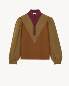 Блузка с узором "елочка" из шелкового крепдешина Saint Laurent, зеленый