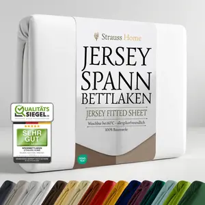 Простыня на резинке Jersey, 100% хлопок, 120 x 200 см - 120 x 220 см, белая Strauss Home