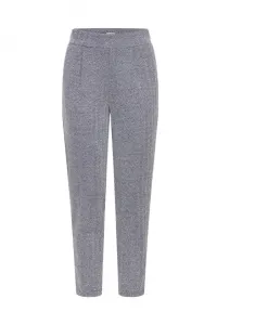 Брюки из жаккарда в елочку синего цвета Ichi, серый