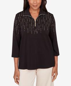 Топ Petite Seville Heat Set с декорированной застежкой-молнией и воротником-стойкой Alfred Dunner, Black