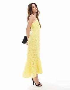 Платье миди с кружевом и халтер-воротником Maya желтого цвета