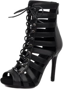 Женские латинские танцевальные туфли AOQUNFS с открытым носком для бальных танцев и сальсы, туфли для практики и выступлений, ботильоны, Black