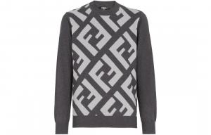 Футболка оверсайз с интарсией FENDI, серая