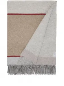 Шелковое одеяло в стиле колор-блок с бахромой Brunello Cucinelli, нейтральный