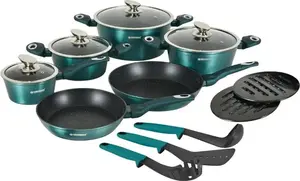 Набор посуды из 15 предметов с мраморным покрытием, синего цвета, подходит для индукционных плит B2X