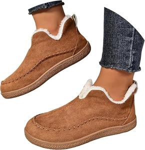 Женские зимние ботинки, комфортные снежные сапоги с меховой подкладкой, теплые ботильоны на каждый день, удобные прогулочные лоферы 2025 Generic, Brown