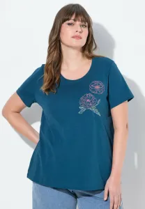 Футболка с короткими рукавами и вышитым маком Ulla Popken, Petrol