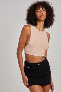 Обтягивающий укороченный топ без рукавов Pink Vanilla, бежевый