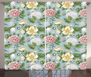 ABAKUHAUS Яркая штора в деревенском стиле, хризантема и хойя, универсальные ленточные шторы для гостиной с петлями и крючками, 280 x 225 см, бледно-голубой, серый, многоцветный Abakuhaus