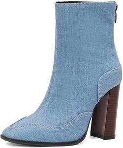 Женские ботильоны Artykey с массивным каблуком, квадратным носком и молнией сзади, модные повседневные уличные ботильоны, Blue