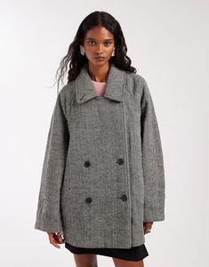 Пальто-бушлат средней длины ASOS DESIGN свободного кроя с узором «ёлочка»