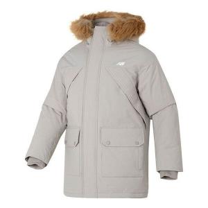 Куртка теплые с капюшоном пуховик New Balance, серый