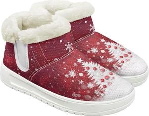 Меховые ботинки для женщин зимние снежные ботинки с теплой флисовой подкладкой, на мягкой подошве, удобные, без застежки, противоскользящие Cugasmaru, Christmas Trees