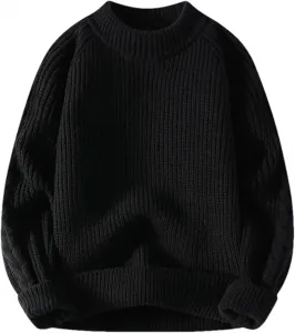 Мужской зимний свитер — однотонный вязаный пуловер с круглым вырезом