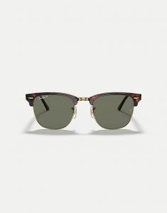 Солнцезащитные очки Ray-Ban Clubmaster с зелеными поляризационными линзами в черепаховом цвете на золотом фоне