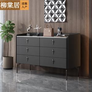 Liutangju Комод 120 см для спальни из массива дерева с шпоном, 6 ящиков, современный минимализм, цвет темно-серый