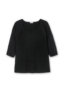 Свитер с V-образным вырезом и ребристым V-образным вырезом Sheego, черный