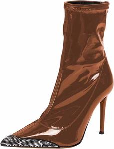 Женские носочки-сапожки FOWT с заостренным носком, с камнями на носке, на шпильке, ботильоны до щиколотки, сексуальные вечерние сапоги до середины икры, размеры US 4-16