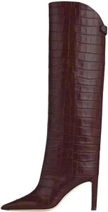 Женские узкие ретро-сапоги на высоком каблуке с каменным узором, мода европейско-американского подиума Generic, Darkbrownstonefleece