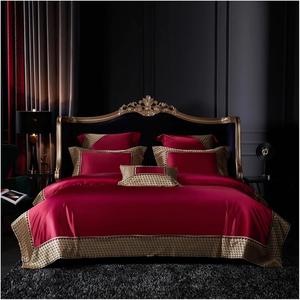 YUSIWOAL Комплект постельного белья из египетского хлопка с золотым кружевом