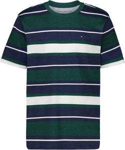 Футболка Tommy Hilfiger Boys с короткими рукавами, полосатой отделкой и круглым вырезом, мягкая, удобная, свободного кроя, Major Rain Forest