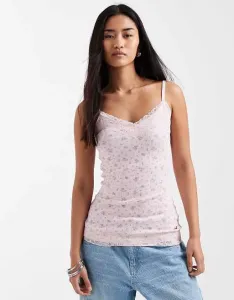 Узкие майки с кружевной отделкой Hollister y2k с розовым цветочным принтом