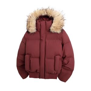 Пуховик Unisex Stand Collar на флисе WARRIOR, 65 красный (2.0 upgraded hat fur collar detachable, one garment, three looks)