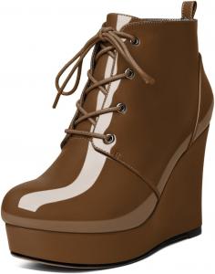 Younton Ботильоны на танкетке с круглым носком для женщин, платформенные, шнуровка, каблук 4 дюйма, теплые ботинки для вечеринок и вечерних мероприятий