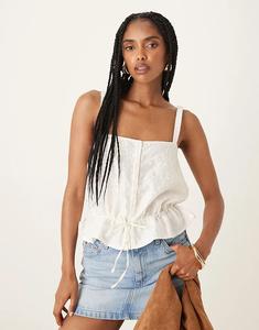 Топ Motel Zaraku с цветочным принтом и флокированным узором цвета слоновой кости