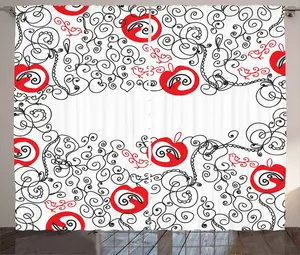 Штора ABAKUHAUS в красно-черном деревенском стиле, с наброском кружащихся птиц, универсальная ленточная штора для гостиной с петлями и крючками, 280 х 225 см, алая с белым Abakuhaus