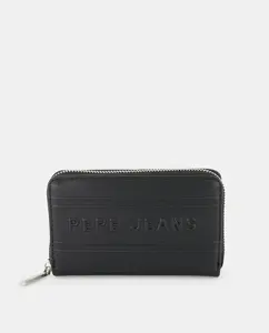 Женский прямоугольный кошелек Marrel с центральным логотипом в тон и молнией Pepe Jeans, черный