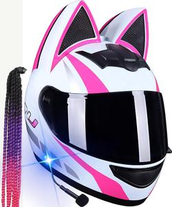 Шлем TBTBZXCV Bluetooth с ушками, белый / розовый