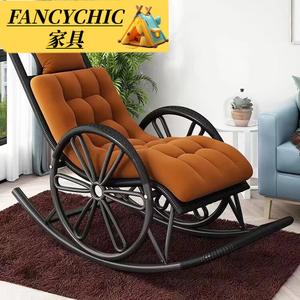 FANCYCHIC Кресло-качалка из ротанга для балкона (комфортный комплект: черные колеса, коричневая подушка сиденья и коврик)