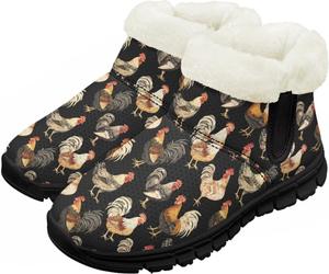 Снежные ботинки для малышей, мальчиков и девочек, зимние теплые ботинки, низкие туфли, искусственный мех, для холодной погоды, на улице Chririnla, Fashion Rooster Print