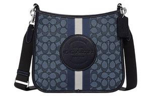 COACH Демиси Тканевая с кожаной вставкой наплечная сумка через плечо большая женская синяя