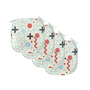 ABAKUHAUS Геометрические подушки для обеденного стула, круглые зигзагообразные волны, декоративная водонепроницаемая подушка с ремнями для кухонных сидений, 40 см x 40 см, упаковка из 4 шт., кремовый, голубой, красный, белый