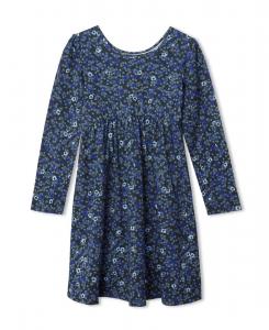 Детское трикотажное платье с длинными рукавами и присборенной талией Lands' End, Black floral leopard